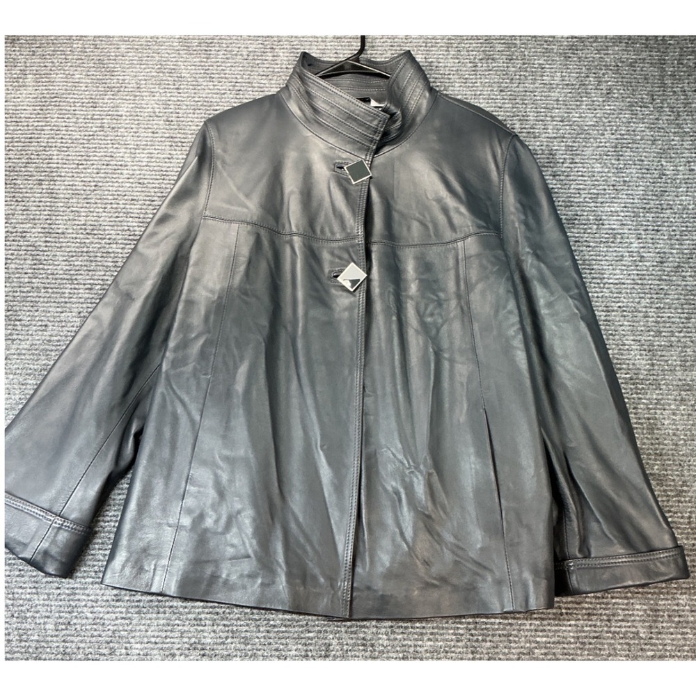 Misuri Firenze Leather Jacket 16/18 Navy Blue Italy Zebra Lining PreLoved